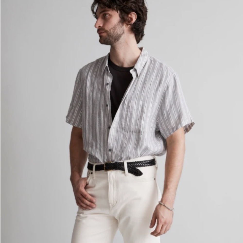 Madewell Linen Perfect Short Sleeve Button Up Shirt Mens' Sz Large